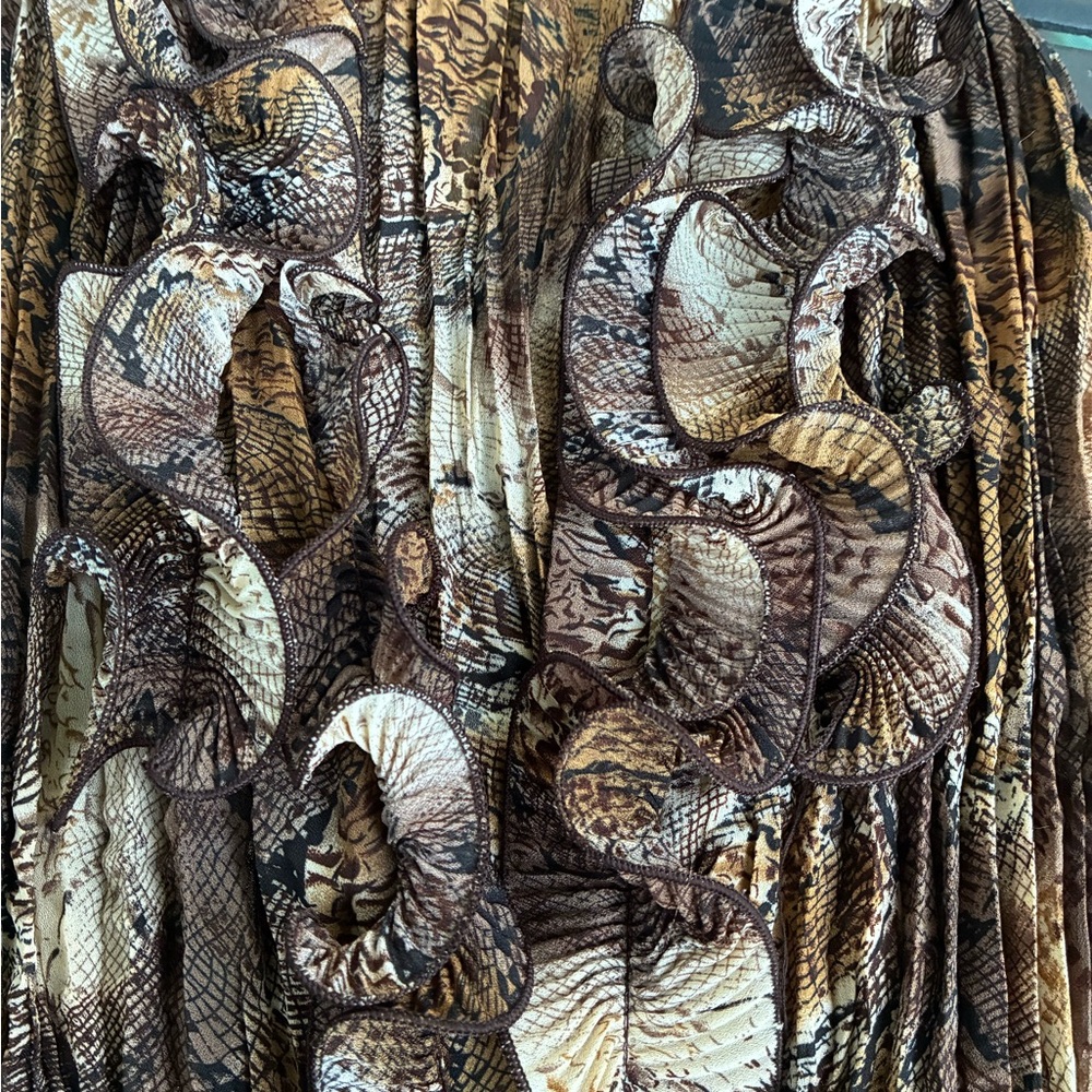 Jaipur Ruffled Sheer Boho Tunic Top | Brown Snakeskin Print | M - Picture 6 of 6
